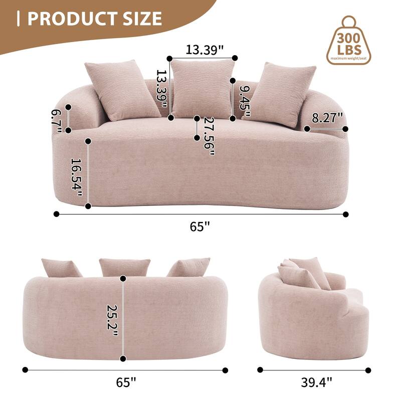 Curved Loveseat Full Compression Sponge 30D Sofa Chenille No-Assembly