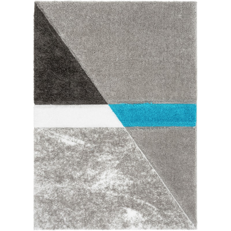 Well Woven Lolly Mori Abstract Geometric High Low Shag Area Rug - 9'3" x 12'6" - Grey Blue