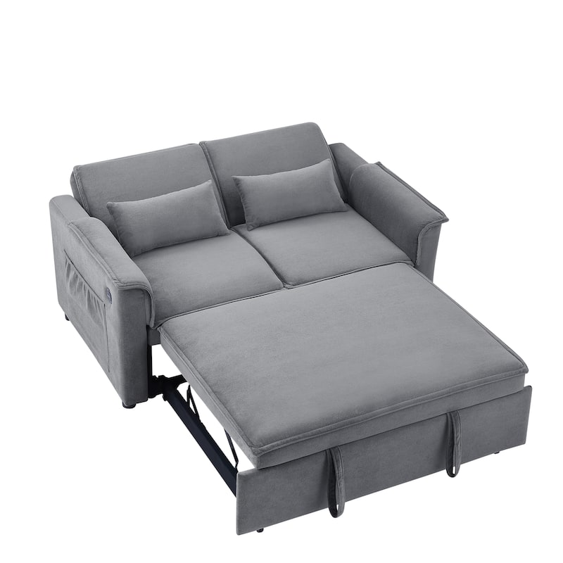 Fabric Convertible Sleeper Sofa Bed, Pull Out Sofa Bed with Adjustable Backrest, Leisure Sofa with 2 Lumbar Pillows