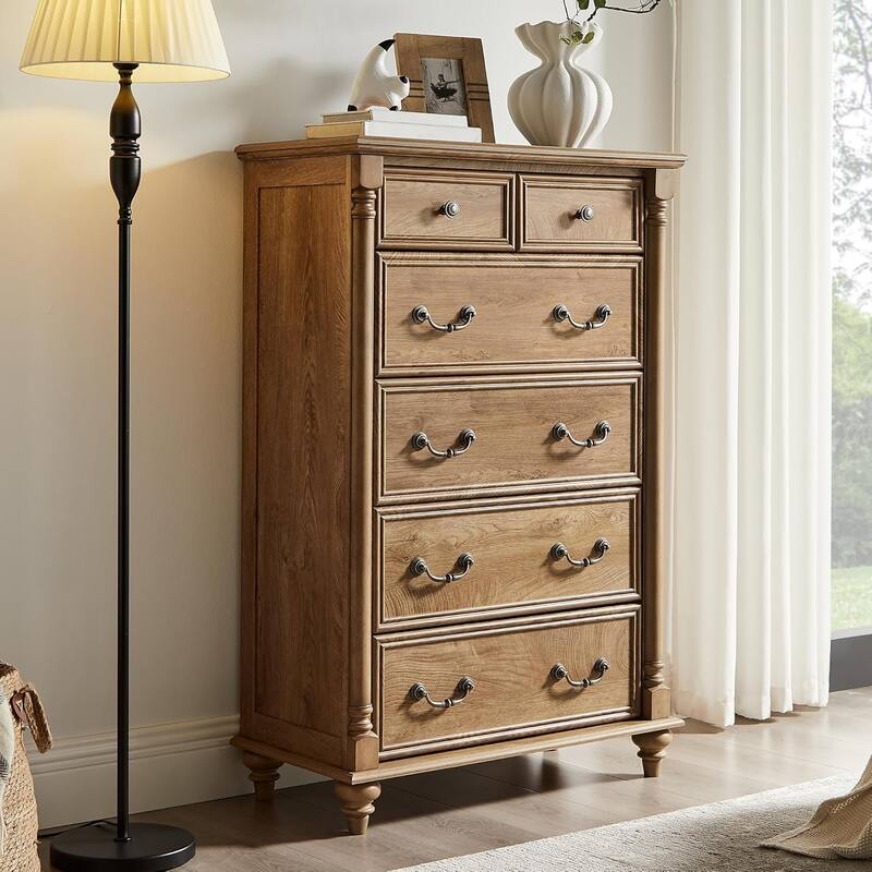 Farmhouse 6 Drawers Dresser Chests, Rustic Wood Chest of Drawers - Light Tree Knot