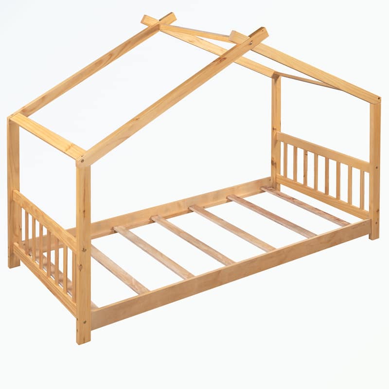 Twin Size House Platform Bed with Headboard and Footboard