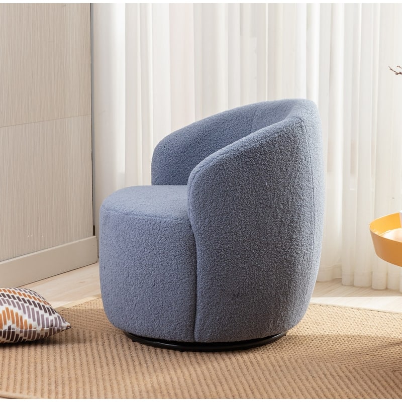 Swivel Barrel Chair,Teddy Fabric Upholstered Modern Round Accent Arm Chairs