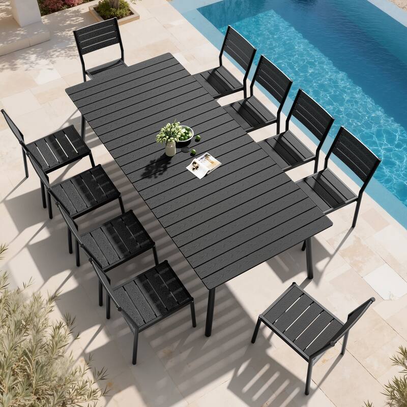 Pellebant Outdoor Rectangle Aluminum Dining Table with Umbrella Hole