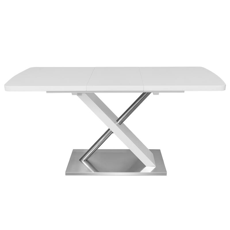 Modern Square Dining Table, Stretchable, with X-Shape Table Leg with Metal Base