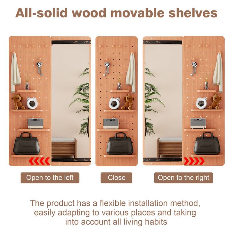 Wall Mounted Full Length Mirror, Full Body Mirror with Shelf, Mirror with Hook Wall Mounted Mirror with Multifunctional Design