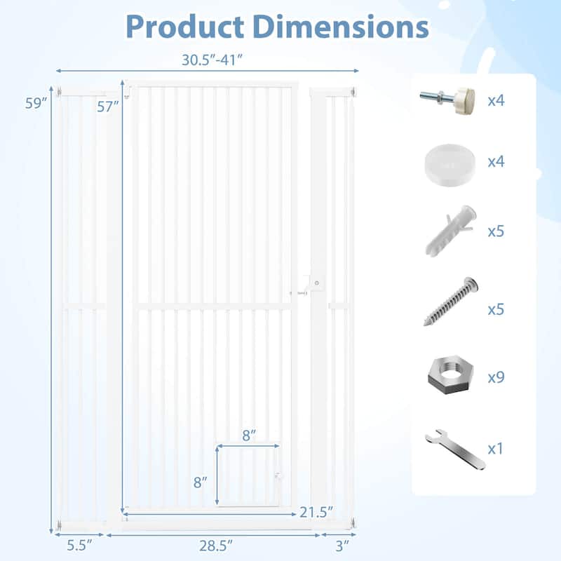 Costway 59"/67.5" Extra Tall Pet Gate with 30.5”-41” Width & 2 - White