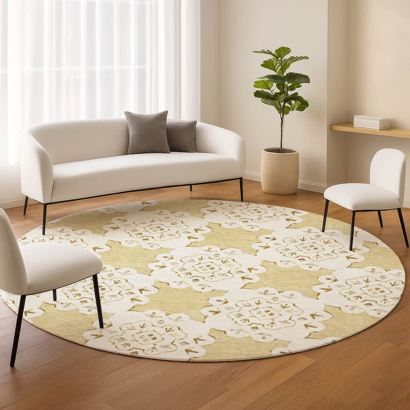 Machine Washable Indoor/ Outdoor Global Motif Chantille Rug