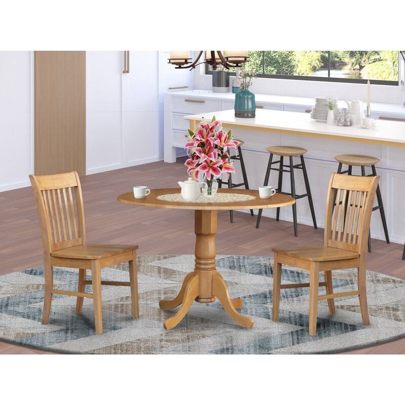 HomeStock 3-Piece Round Natural Oak Finish Solid Wood Top Dining Table with 2 Chairs