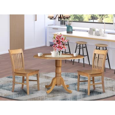 HomeStock 3-Piece Round Natural Oak Finish Solid Wood Top Dining Table with 2 Chairs