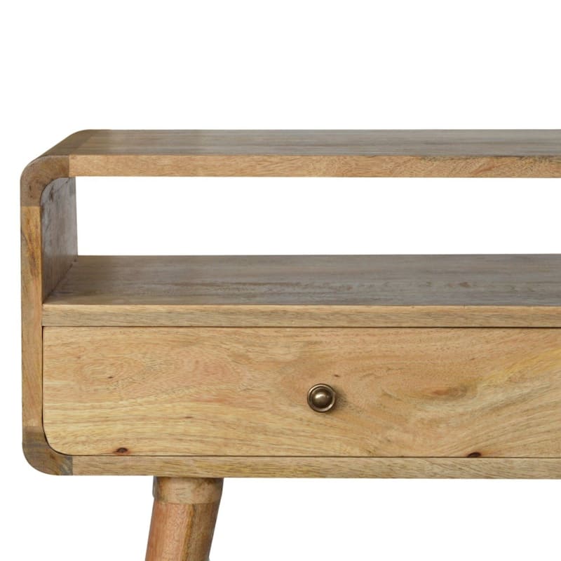 Artisan Furniture Solid Wood Curved Oak-ish Console Table,2 Drawers, 1 Shelf