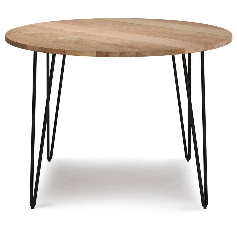 WYNDENHALL Moreno SOLID MANGO WOOD and Iron 45 x 45 inch Round Industrial Dining Table in Natural - 45"d x 45"w x 29.5"h