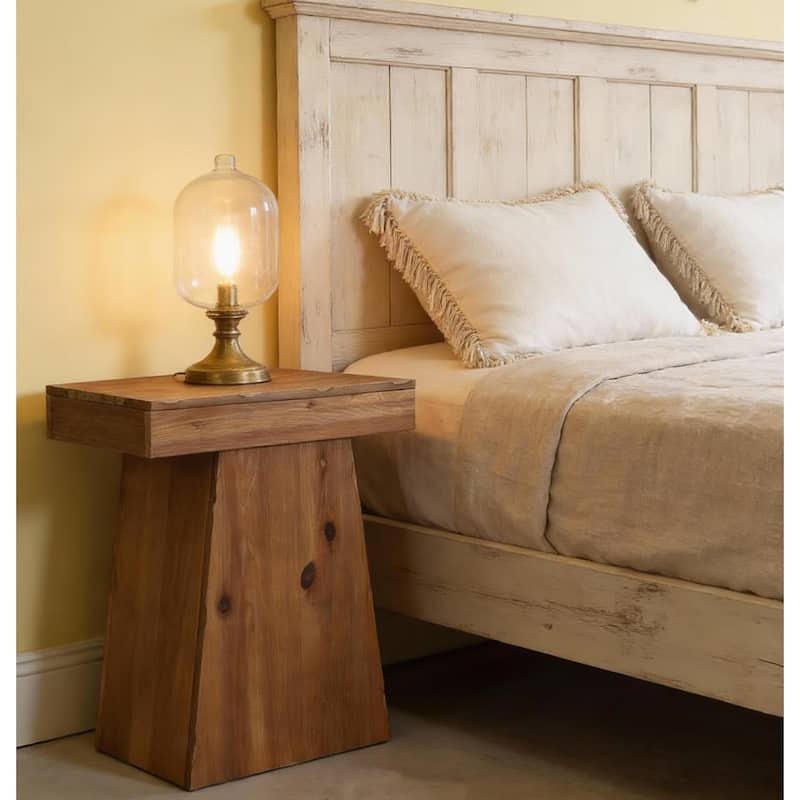 Solid End Table, 23.6" Wood Side Table with Trapezoid Base for Small Space, Living Room