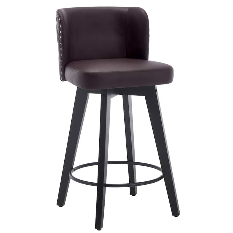 27.5" Faux Leather Upholstered Swivel Counter Height Bar Stool with Wooden Frame, Set of 1/2/3/4