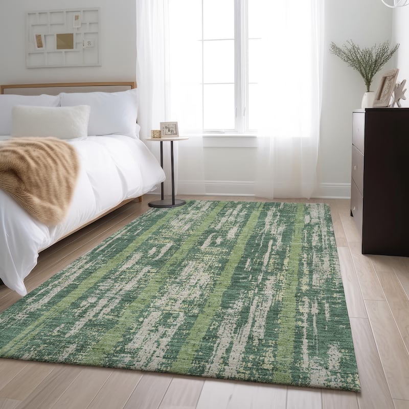 Premium Washable Super Soft Stripe Abrash Mayfield Rug - Green - 10' x 14'