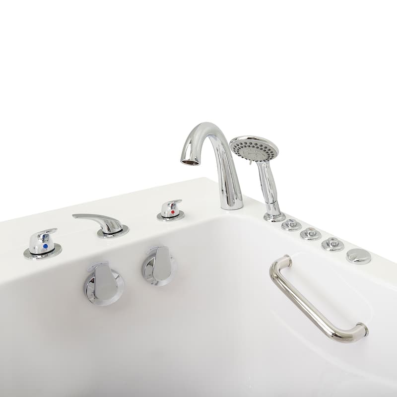 Ella Monaco 32" Acrylic Hydro Massage Walk-In Bathtub with Outward Swing Door, 5 Piece Fast Fill Faucet, 2" Dual Drain
