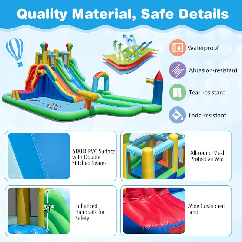 Large Inflatable Water Slide Park with Dual Slides Climbing Wall Pools and Water Cannon for Kids - 225" x 145.5" x 105"