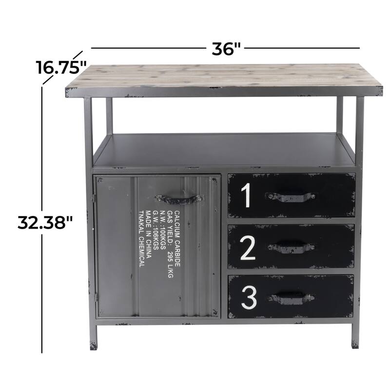 Metal Army Surplus Style 1 Door and 3 Drawer Cabinet with Numbers and Text - Gray - Roche River Decor - 17"W x 36"L x 32"H