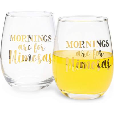 2 Pack Mornings Are for Mimosas Stemless Wine Glass for Red or White Wine, 16 oz - 16 Oz