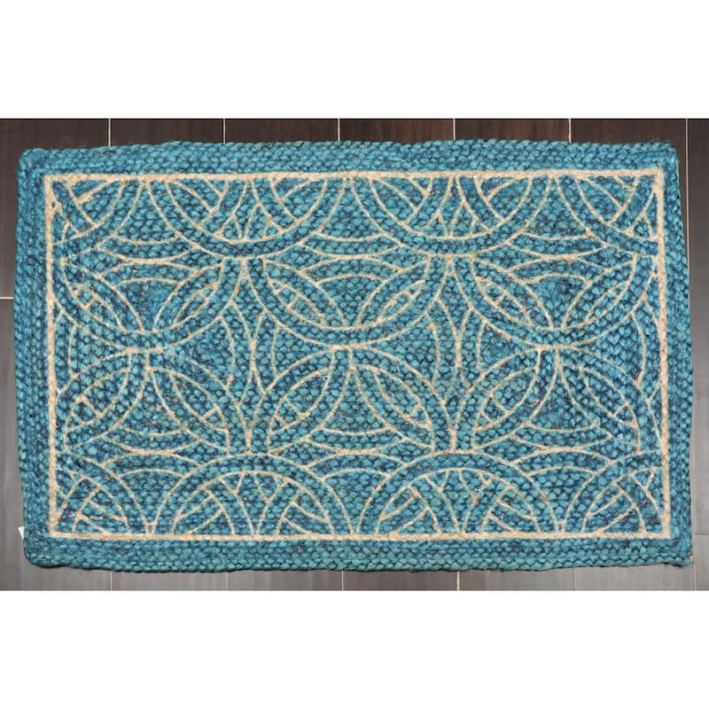 Hand Made Blue Handspun Jute Modern & Contemporary Oriental Area Rug - 2' x 3'