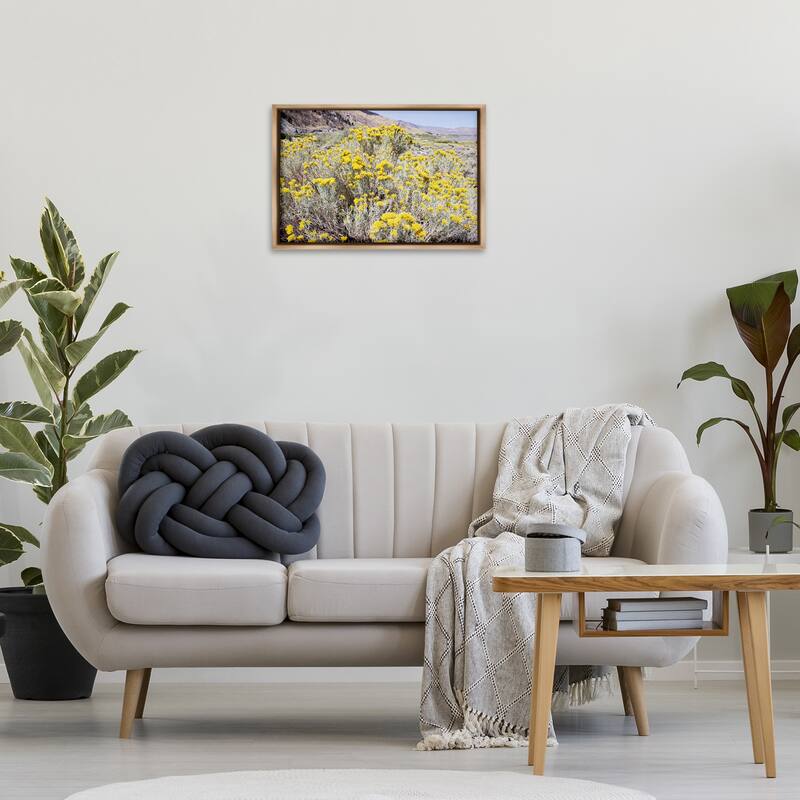 Stupell Yellow Flowers in Arid Meadow Framed Floater Canvas Wall Art Design By Gemma Bardot