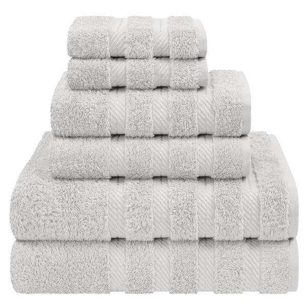 American Soft Linen Luxury 6 Piece Towel Set, 2 Bath Towels 2 Hand Towels 2 Washcloths, 100% Cotton Turkish Towels for Bathroom - Silver Grey
