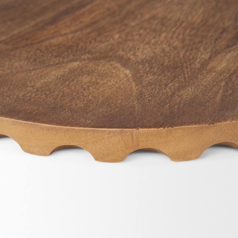 Waverly Round Light Brown Wood Scalloped Edged Trays - 18.0L x 18.0W x 1.0H