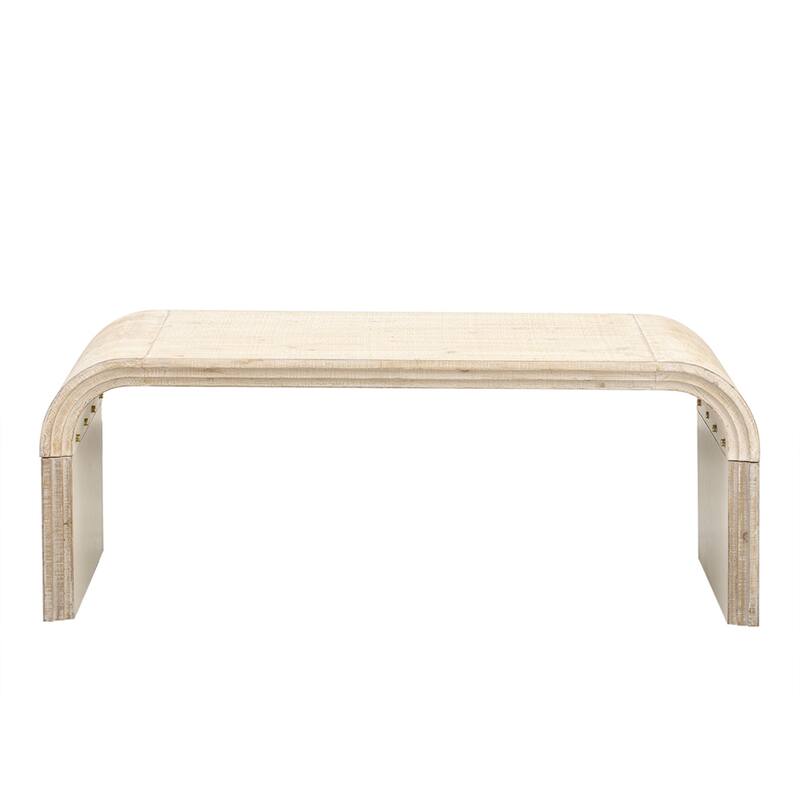 Minimalist Coffee Table with Curved Art Deco Design for Living Room - Natural Wood Wash