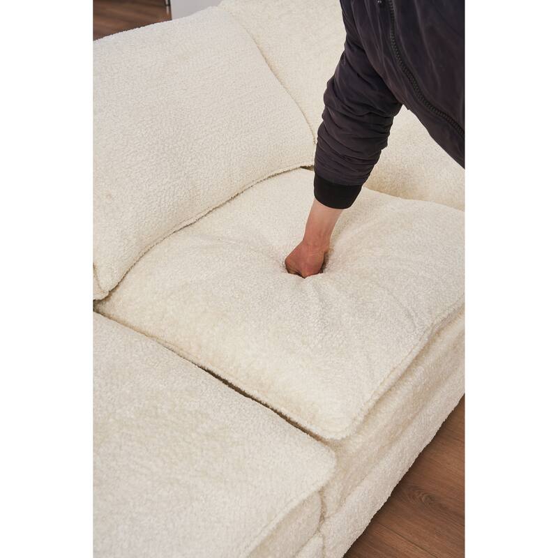 Modern Polyester Deep 3-Seater Sofa Couch with Ottoman