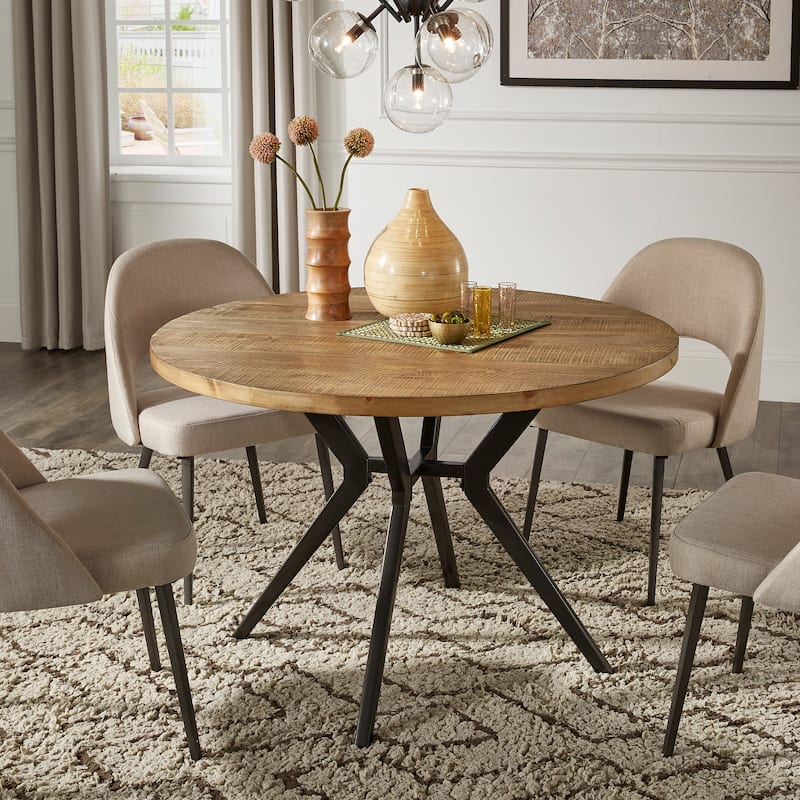 Calem Wood Finish and Iron Grey Metal Base 45" Round Dining Table by iNSPIRE Q Modern