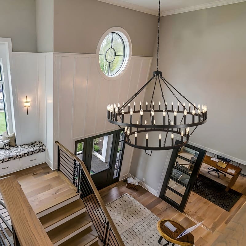 60-Inch Black Extra Large Wagon Wheel Chandelier, 2 Tier 54-Light Farmhouse Round High Ceiling Pendant Light - 60