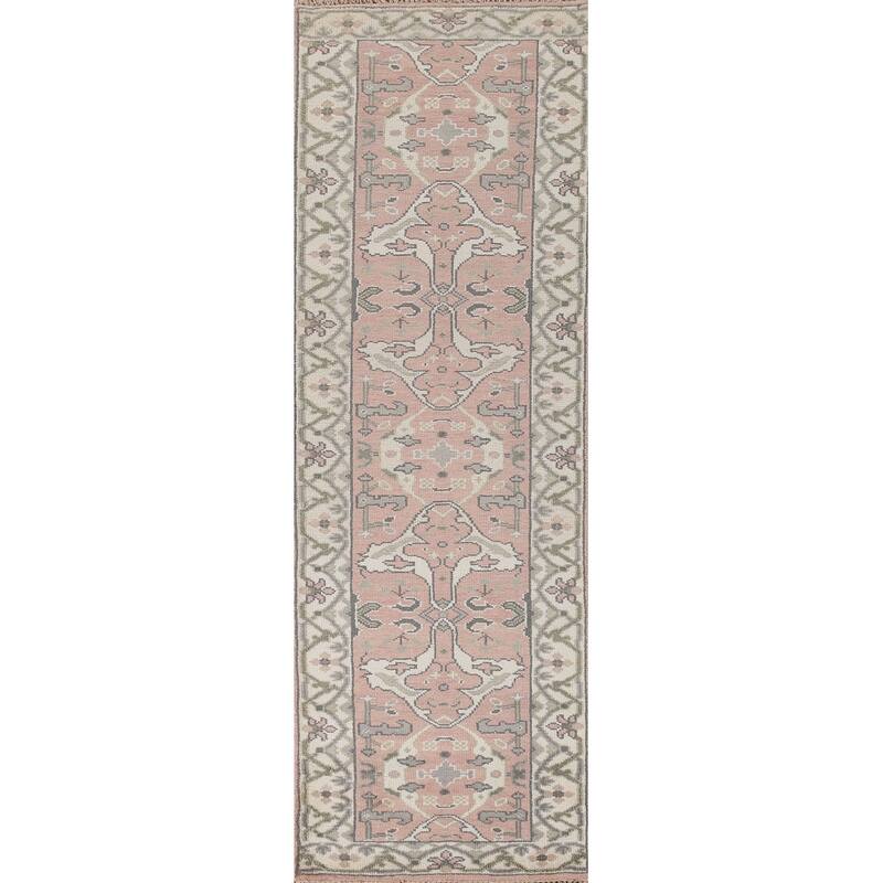 Pink Oushak Indian Runner Rug Handmade Wool Carpet - 2'7"x 9'11"