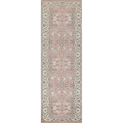 Pink Oushak Indian Runner Rug Handmade Wool Carpet - 2'7"x 9'11"