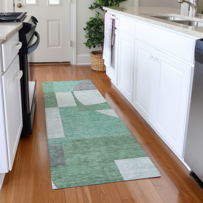 Premium Washable Super Soft Geo Modern Mayfield Rug - Green - 2'3" x 7'6"