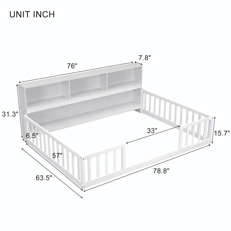 WM Full Floor Bed with Side Bookcase