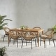 preview thumbnail 1 of 9, Marten Outdoor Outdoor Wicker and Acacia Wood 7 Piece Dining Set with Cushion by Christopher Knight Home Light Brown/ Teak/ Matte Black/ Beige