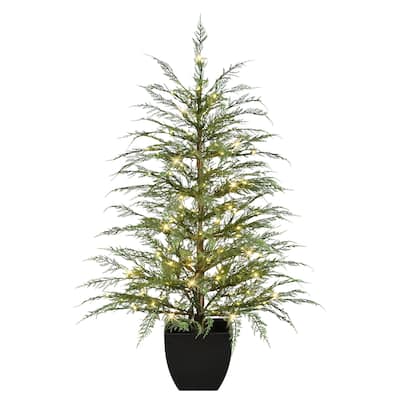 Pre-Lit Potted Mountain Cedar Artificial Christmas Tree - 6' - White LED Lights