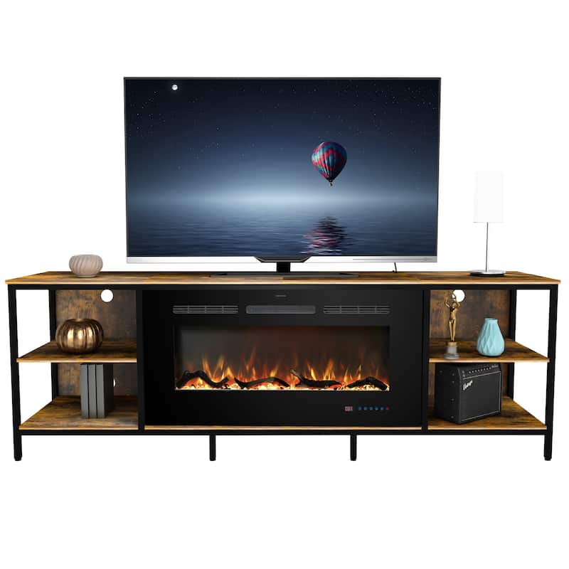 Prismaster Fireplace TV Stand, Steel-Wood Combined TV Cabinet w/ 36" Fireplace for TV up to 80"