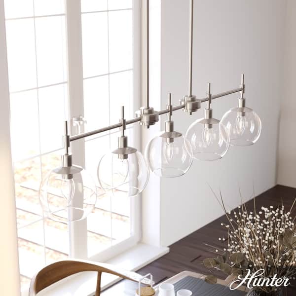 slide 2 of 16, Hunter Xidane 5 Light Linear Chandelier - Dining Room, Kitchen Island - Contemporary, Transitional, Mid-Century Modern - 5-Light Brushed Nickel