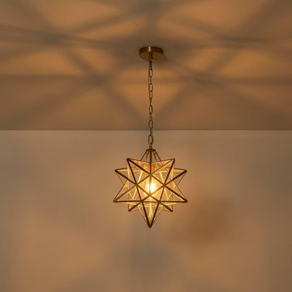 Rennnsan 1-Light Star Clear Glass Pendant Light for Modern Entryway & Dining Room - 13.8 in. W x 16.9 in. H