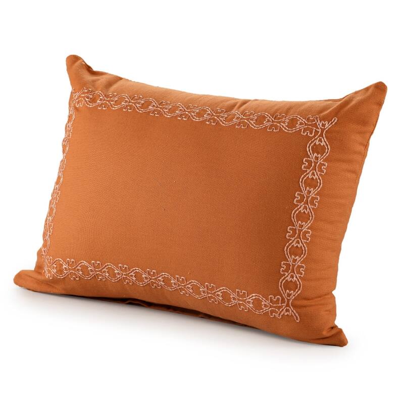 HomeRoots 14" X 20" Orange Geometric Cotton Lumbar Throw Pillow