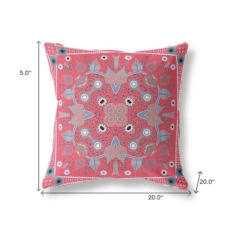 HomeRoots 20" x 20" Red Blown Seam Paisley Indoor Outdoor Throw Pillow - 20.00' X '5.00' X '20.00