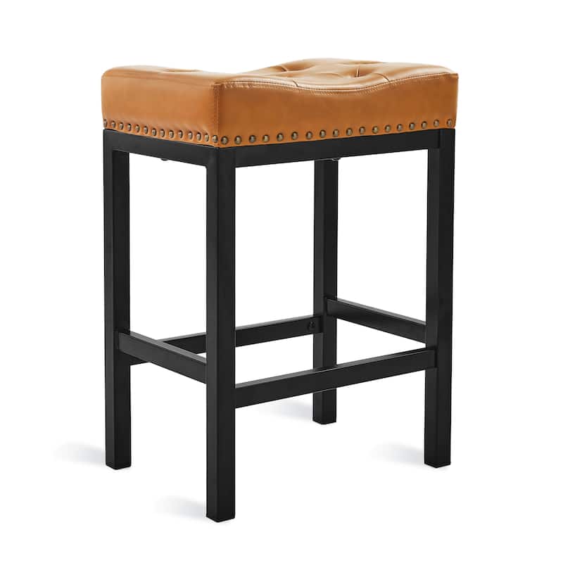 Backless Cushioned Faux Leather Bar Stools Counter Height Stools with Metal Frame - 24" H
