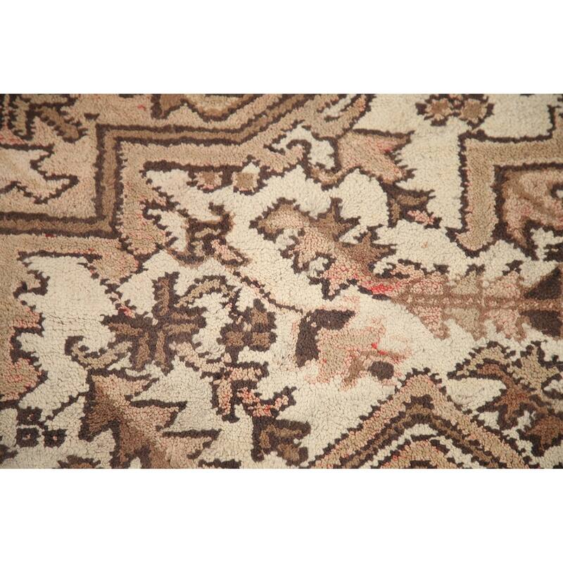 Hand Knotted Oriental 100% Wool Carpet Traditional Medallion Pink Heriz Area Rug - 11' 5'' X 8' 4''