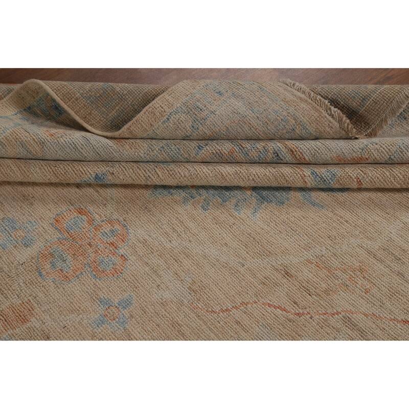 Hand Knotted Oriental 100% Wool Carpet Transitional All-Over Peach Oushak Area Rug - 9' 0'' X 6' 3''