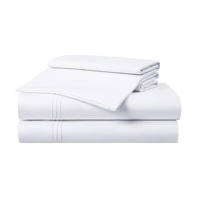 Aston & Arden 600 Thread Count Cotton Sateen Sheet Set - White - Queen