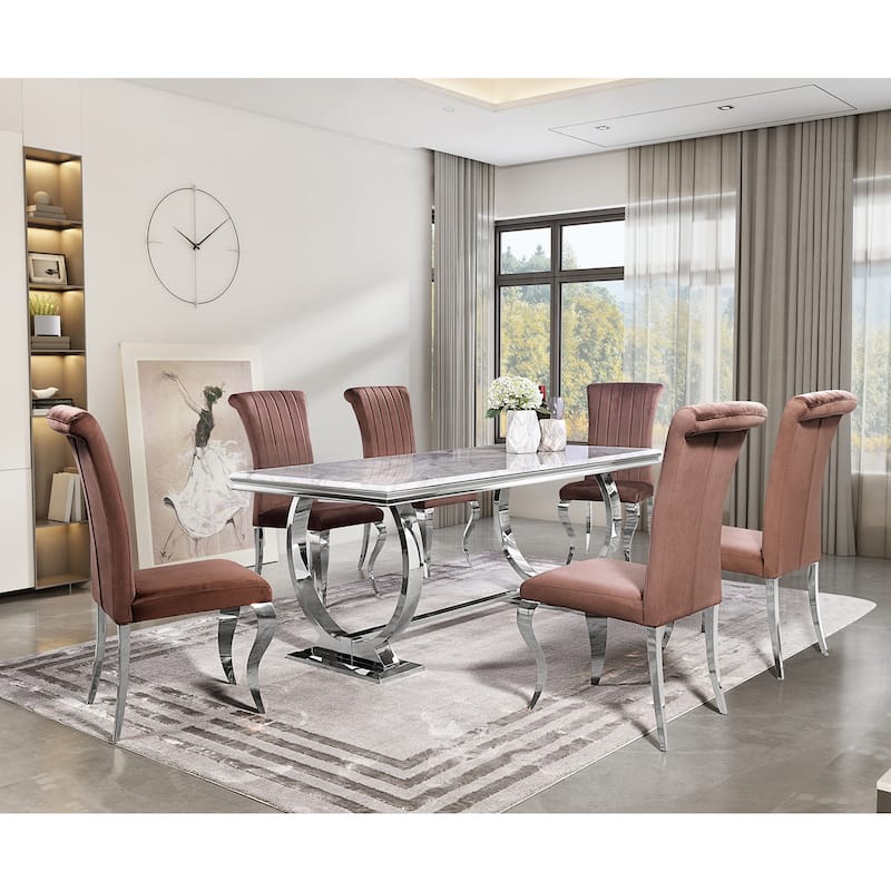 Modern Dining Room Table with Stainless Steel Metal U-Base