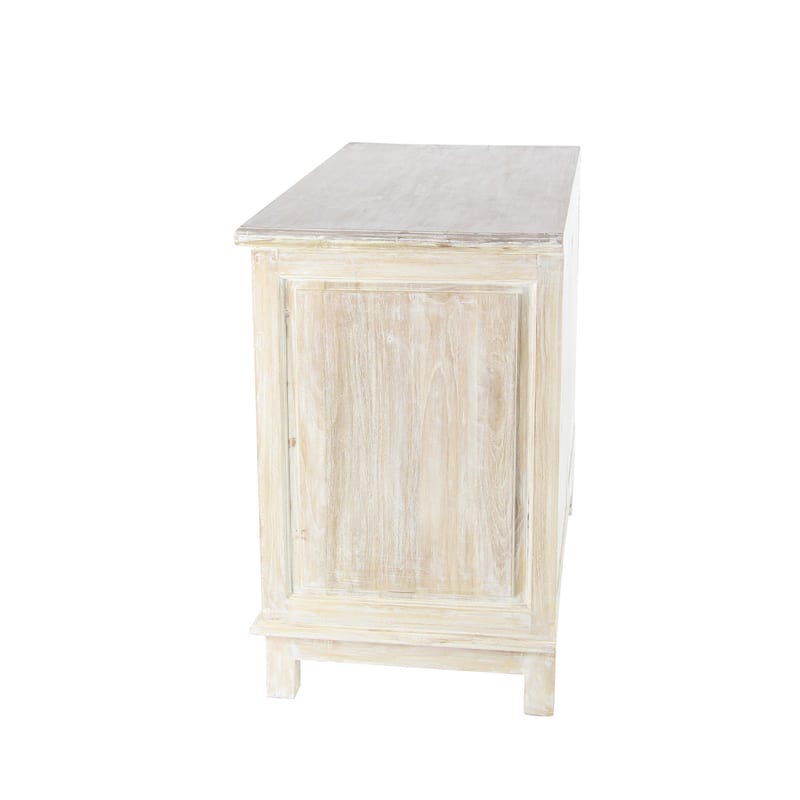Wood Floral Intricately Carved 2 Door and 2 Drawer Cabinet - White - Roche River Decor - 20"Wx39"Lx32"H