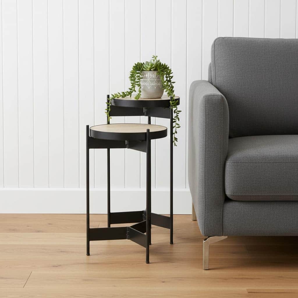 HomeRoots Set of Two Brown And Black Marble And Metal Nested Tables - 14.00 in. x 24.00 in. x 26.00 in.