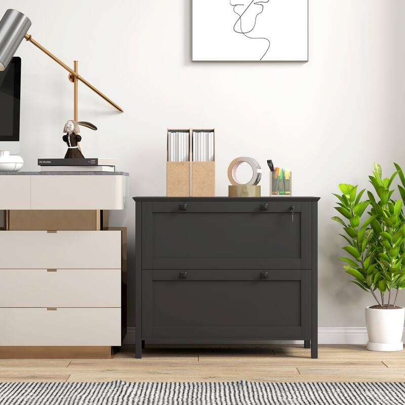 2 Drawer File Cabinet with Lock, Lateral Filing Cabinet with Keys and Adjustable Hanging Bar for Letter