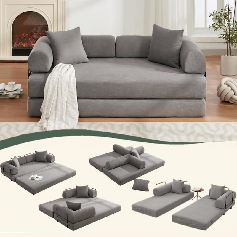 78.5" 4-in-1 Folding Convertible Out King Size Sleeper Sofa Bed